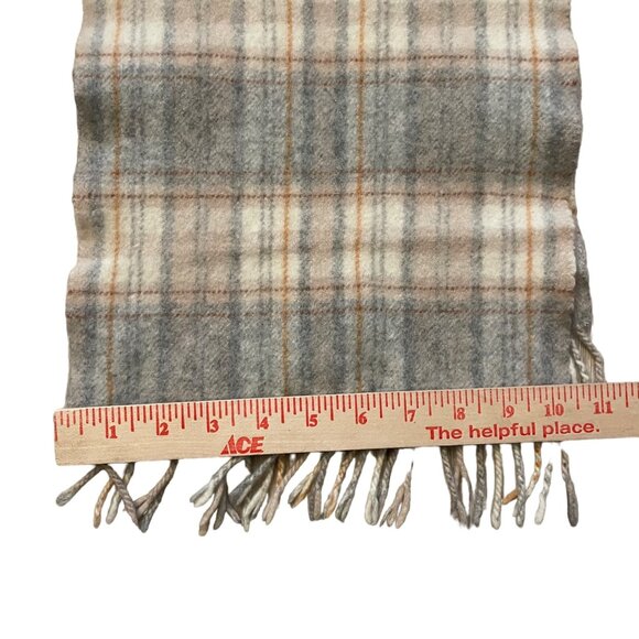 Plaid Wool & Cashmere Scarf With Fringe Trim - Picture 3 of 4